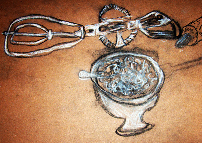 Preparatory charcoal and chalk drawing on brown paper