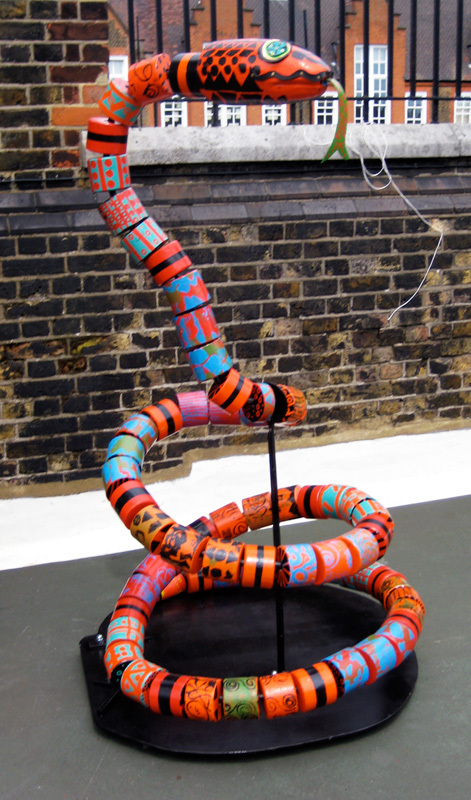 2008 - London E1 - Metal armature, painted and printed wooden beads, rubber details