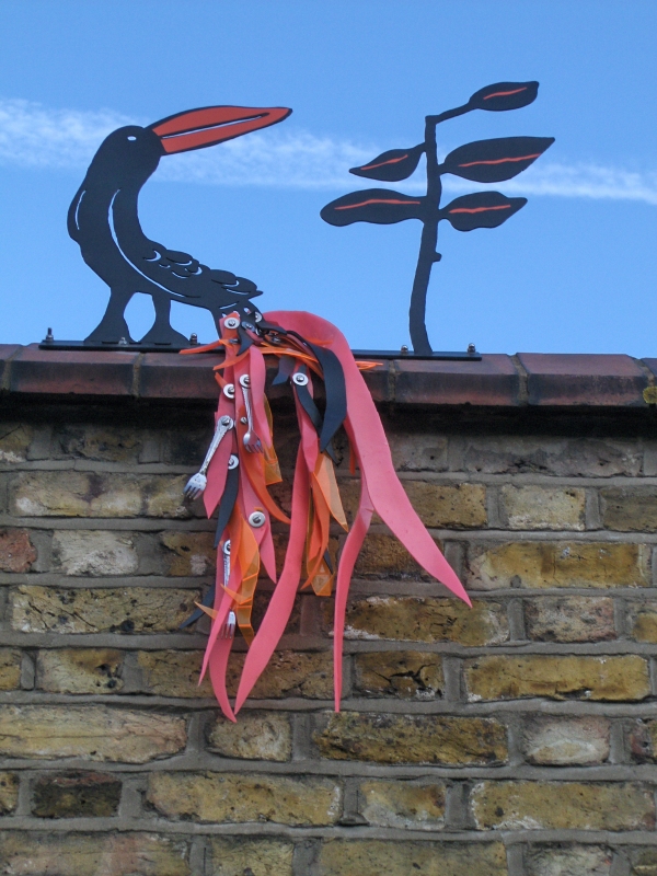 2011 - Metal toucan and foliage, coloured stencil detailing and mixed media